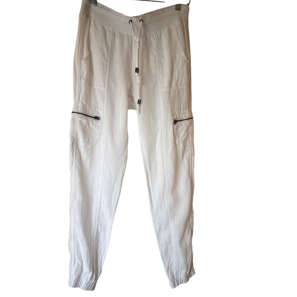 Athleta White Linen Joggers Size 2 Cargo Pockets EUC